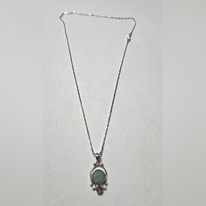 925 Sterling Silver Aquamarine And Peridot Pendent W/ Sterling Silver